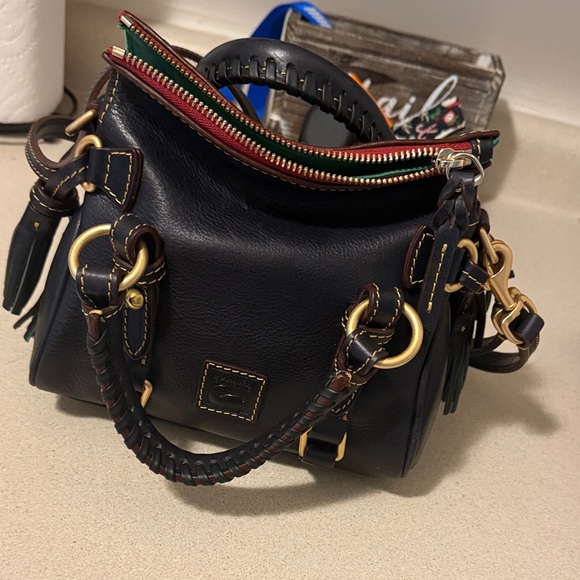 Dooney & Bourke Handbags - Dooney & Bourke navy Satchel with Gold Accents
